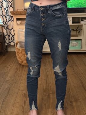 Women’s KanCan Distressed High-Rise Button-Fly Jeans - Blue